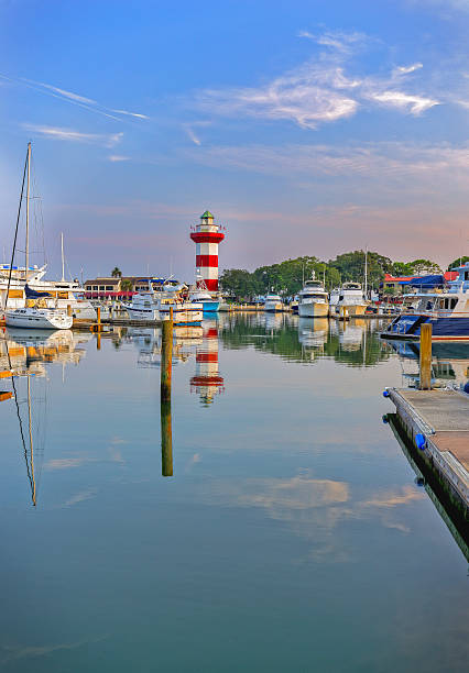 Lighthouse on Hilton Head Island Harbor with lighthouse on Hilton Head Island hilton head photos stock pictures, royalty-free photos & images