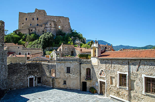 Castelvecchio of Rocca Barbena View from the medieval village including fortress province of savona stock pictures, royalty-free photos & images