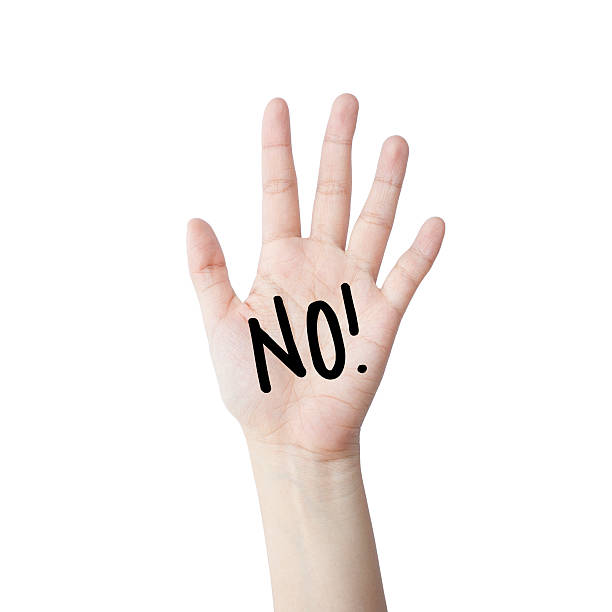 Say no. hand isolated on white background stock photo