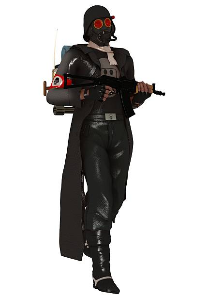 Dystopian trooper in gas mask