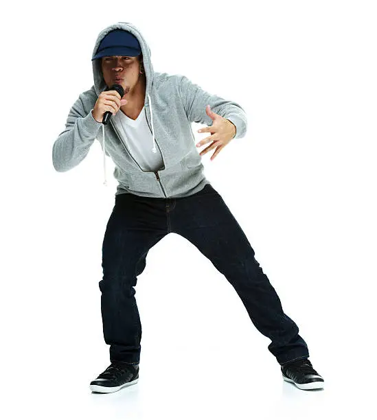 Photo of Rapper singing with microphone