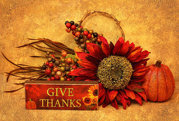istock Thanksgiving Still Life with Pumpkin Sunflower and Give Thanks Note 516425261