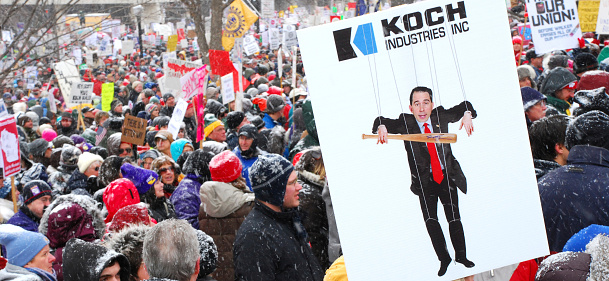 Madison, Wisconsin, USA-February 26, 2011. Protest rally at the Wisconsin state capitol.