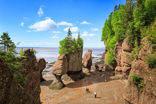Hopewell Cape, Canada - June 19, 2014: The Hopewell Rocks are stone formations in \