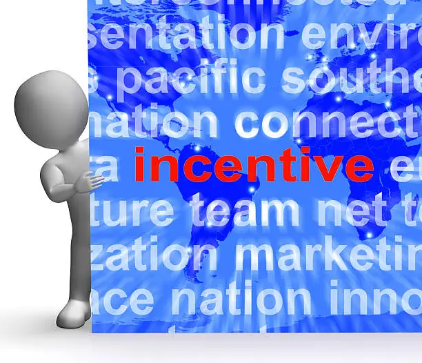 Photo of Incentive Word Cloud Sign Shows Bonus Inducement Reward