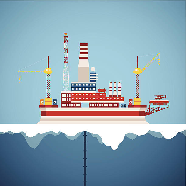 wektor koncepcja arctic przemysł wydobywczy dotyczący podmorskich złóż ropy naftowej i gazu - construction platform sea drill mining stock illustrations