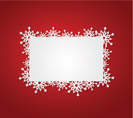 Red Christmas background with paper snowflakes. Vector