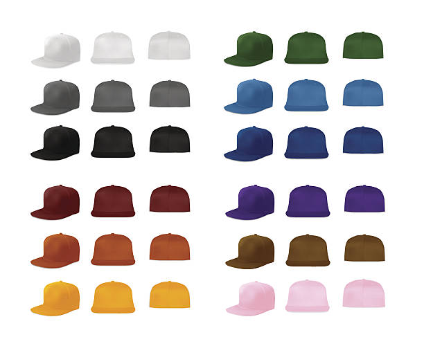 ilustrações de stock, clip art, desenhos animados e ícones de rap cap conjunto de modelos - cap template hat clothing
