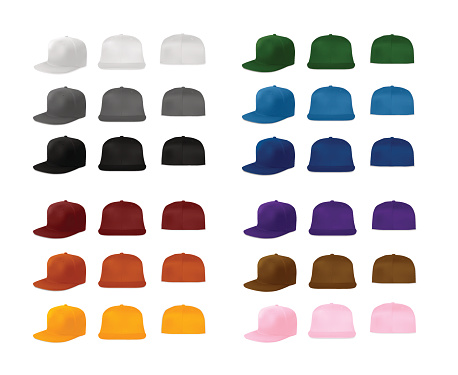 Flat bill urban cap templates set, vector eps10 illustration. Easy to select any part and recolor.