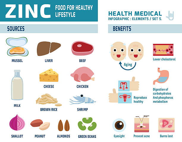 infographic, elements, icons, health care, banner zinc..infographic elements..health care concept..flat cute cartoon design illustration..isolated on white background. zinc stock illustrations