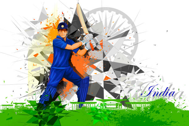 illustrazioni stock, clip art, cartoni animati e icone di tendenza di giocatore di cricket india - battitore del cricket