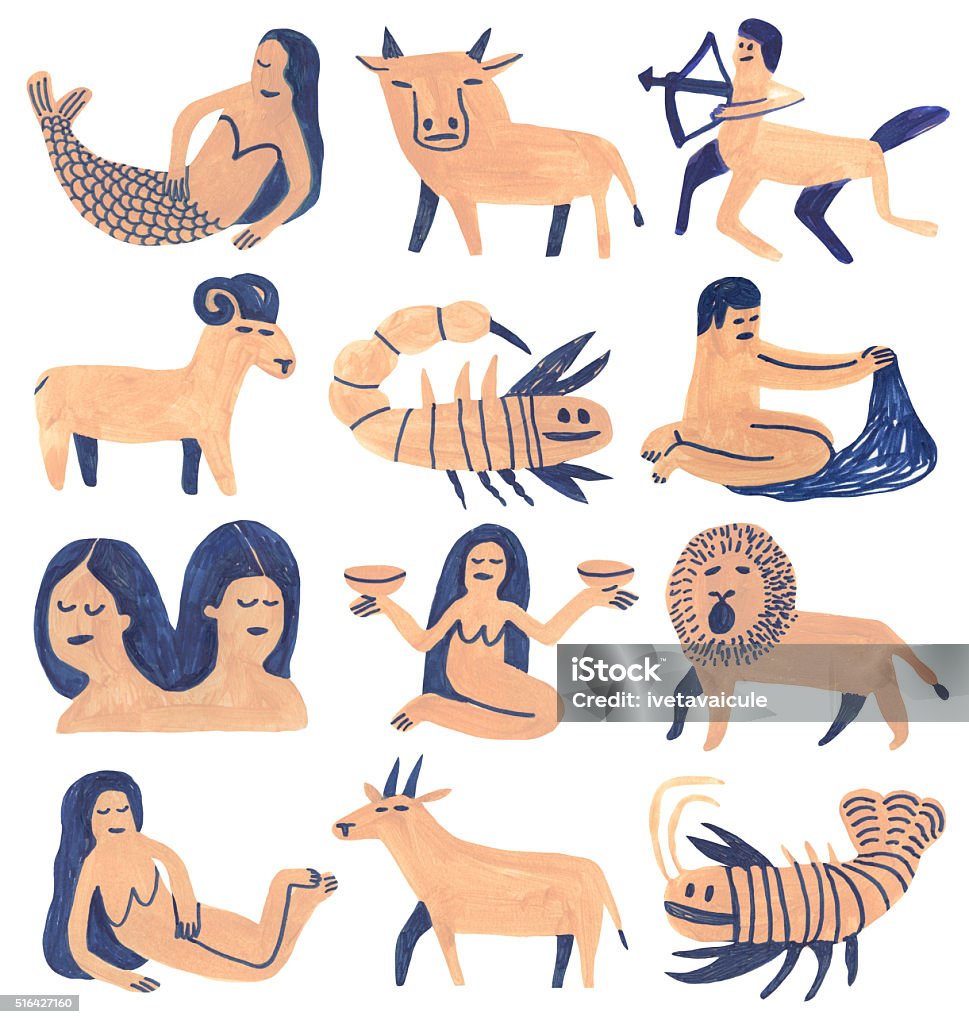 Signs of the zodiac Set of hand drawn star signs Aries stock illustration
