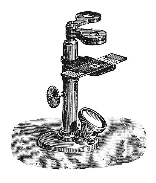 간단한 현미경 (앤틱형 조각) - microscope slide stock illustrations