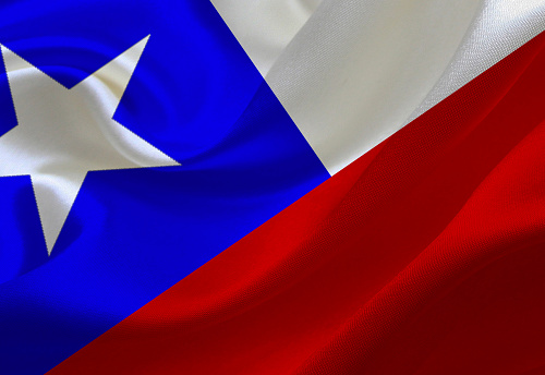Chilean flag, three dimensional render, satin texture