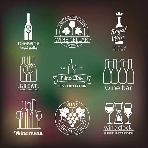와인 클럽, 레스토랑 라벨 설정 - vine street stock illustrations