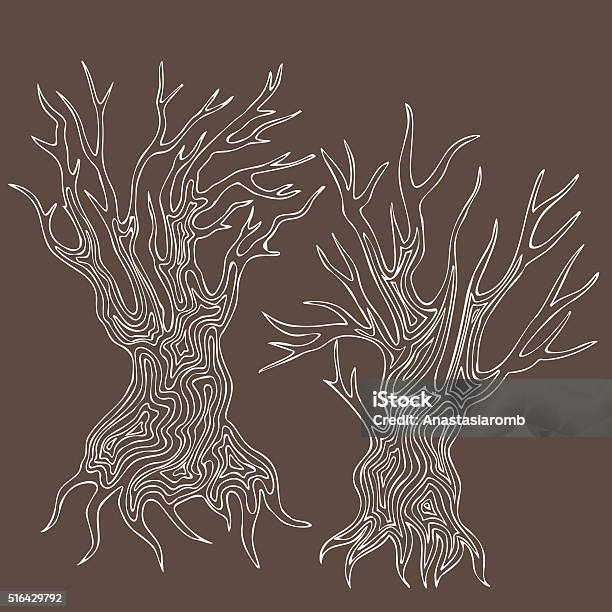 Doodle Handdrawn Stylized Dead Trees Stock Illustration - Download Image Now - Tree, Abstract, Art