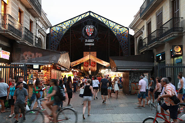 Entrance to La Boqueria, marketplace in old part of Barcelona stock photo