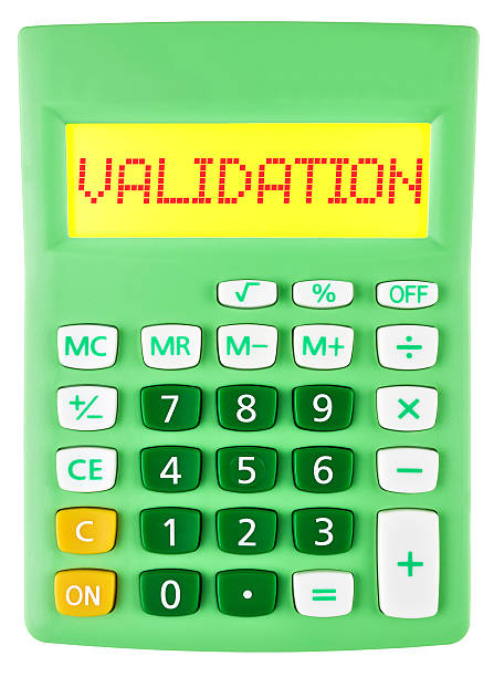 Calculator with VALIDATION on display on white background Calculator with VALIDATION on display on white background validation photos stock pictures, royalty-free photos & images