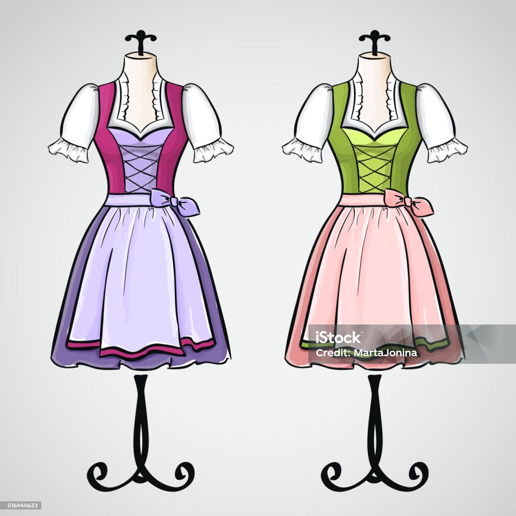 Hand Drawn Dirndl Dress On Mannequin Stock Illustration - Download ...