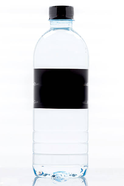Black Label water bottle isolated on white background stock photo