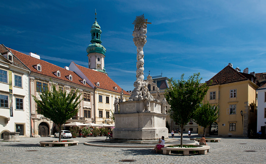 The Main square in the old town of Sopron, important town in the western Transdanubia of Hungary.