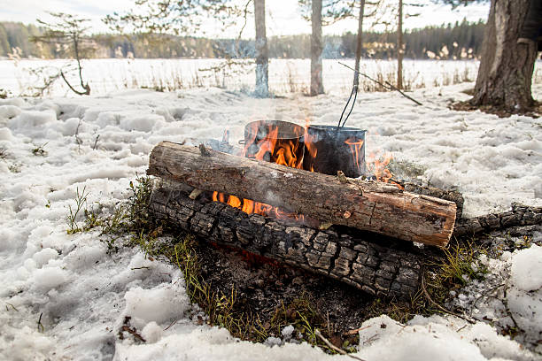 istock Cooking in winter hike in the cauldron hanging over fire 516447696