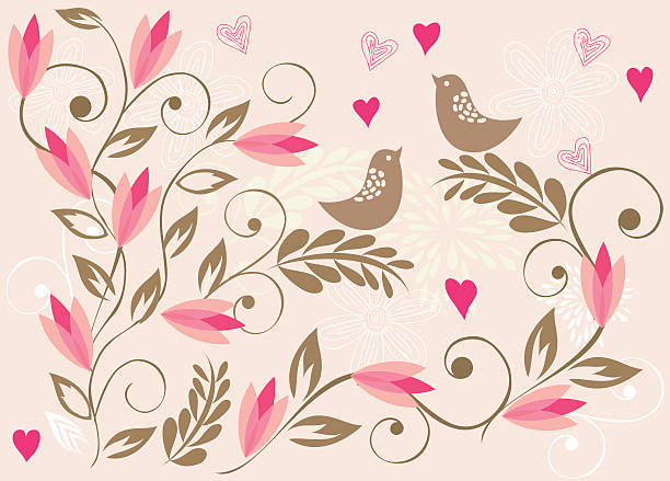 seamless colorful floral pattern with birds vector art illustration