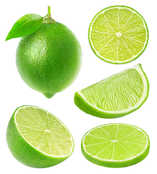 Collection of lime slices isolated on white with clipping path