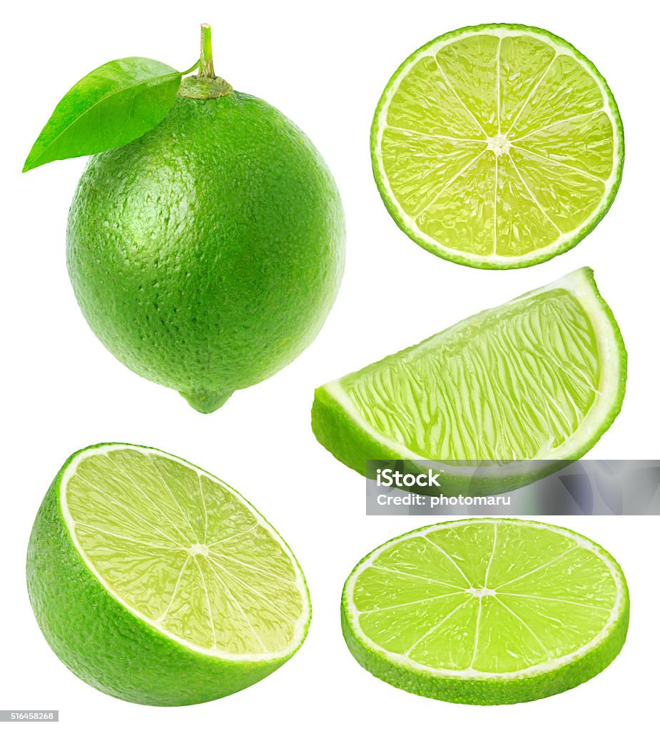 Collection of lime slices isolated on white with clipping path See my other fruits: Lemon - Fruit Stock Photo
