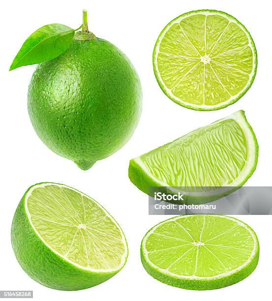 Collection Of Lime Slices Isolated On White With Clipping Path Stock Photo - Download Image Now