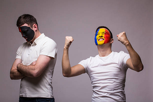 istock Albania vs Romania on grey background. 516458362