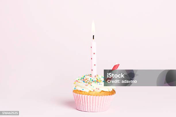 Cupcake With Candle Stock Photo - Download Image Now - Baked, Birthday, Brown