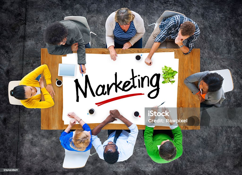 Aerial View with People and Text Marketing Aerial View Stock Photo