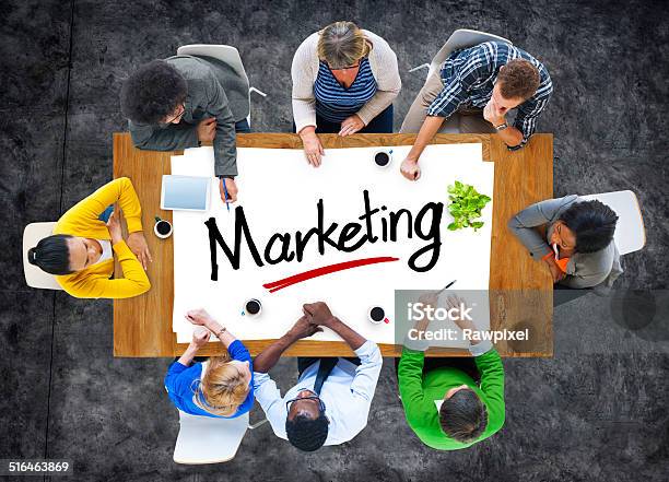Aerial View With People And Text Marketing Stock Photo - Download Image Now - Aerial View, Business, Business Casual