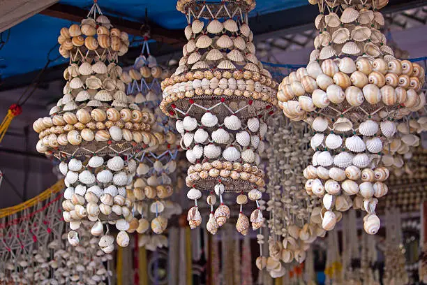 Souvenire lampshades of the sea shells for sale  in Kanyakumari