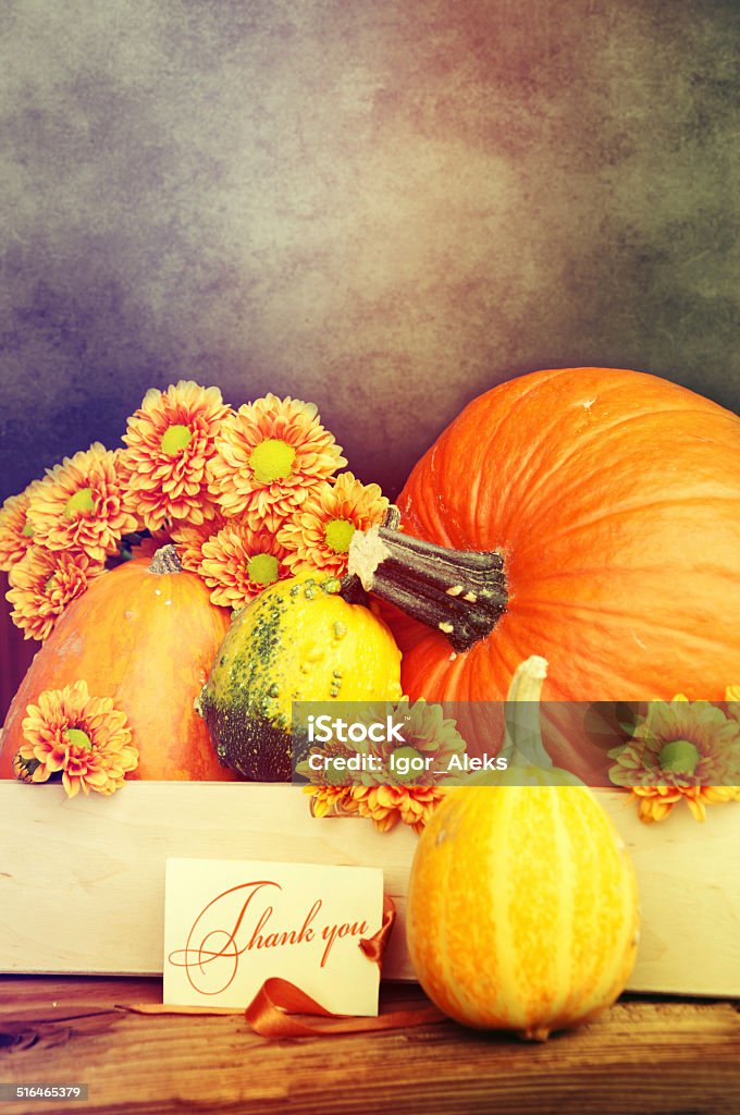Autumn or Thanksgiving Bouquet with pumpkins. Arrangement Stock Photo