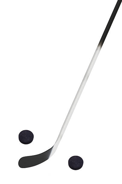 istock Hockey stick and two pucks 516465925