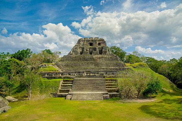 xunantunich maya site ruins in belize xunantunich maya site ruins in belize caribbean archaelogy stock pictures, royalty-free photos & images