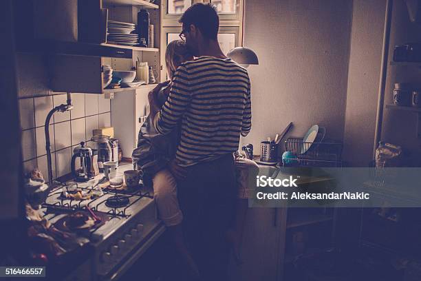 Romance In The Kitchen Stock Photo - Download Image Now - Dusk, Dinner, Domestic Life