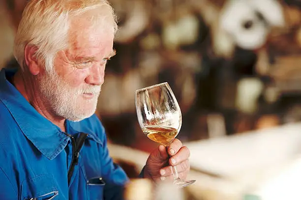 Photo of Senior Man with Beard Holding Glass of White Wine