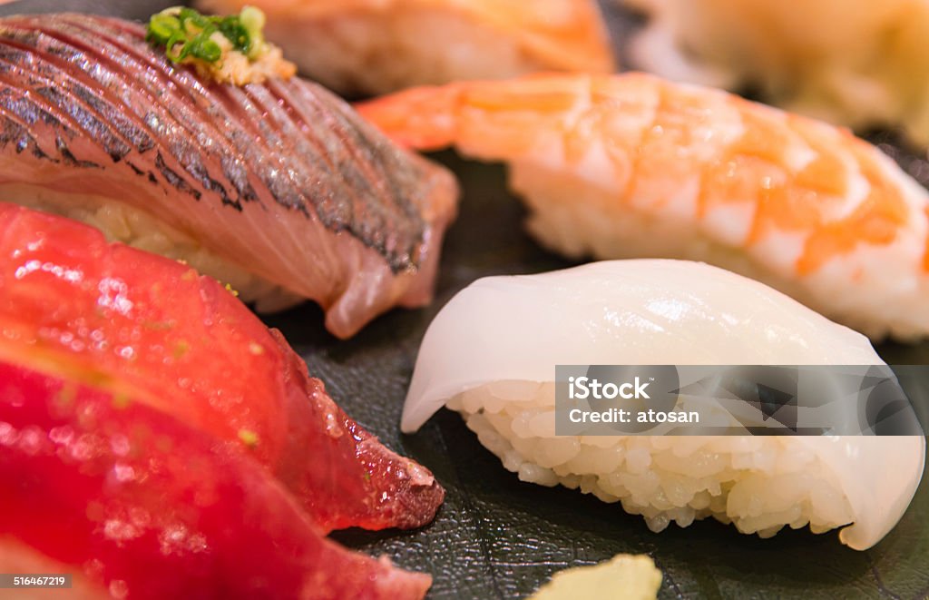 Assorted sushi on black dish Asia Stock Photo