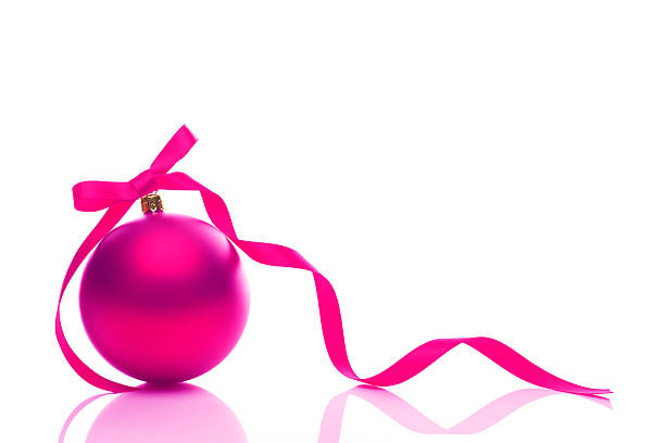 bola de natal, laço rosa & - pink christmas christmas ornament sphere - fotografias e filmes do acervo