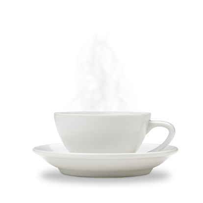 Coffee cup with steam on white background