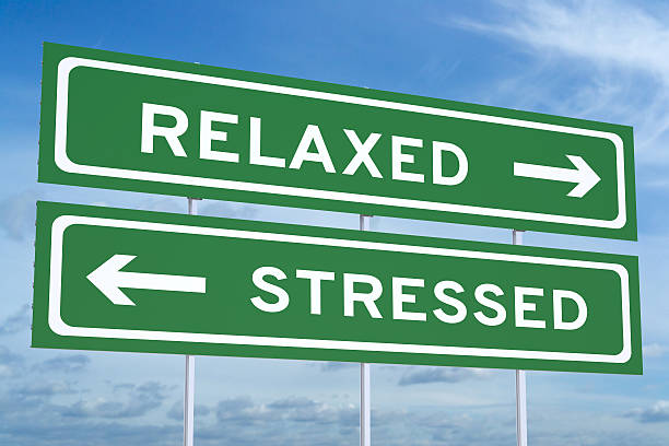 istock relaxed or stressed concept on the road signs 516490546