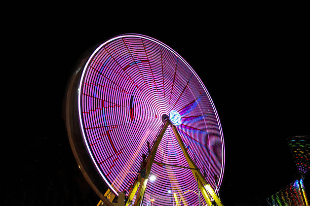 モーションブラー観覧車で、アミューズメントパーク-ストック画像 - ferris wheel wheel blurred motion amusement park ストックフォトと画像