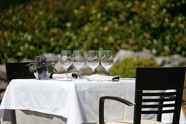 istock Restaurant table with glasses and dishes prepared 516491105
