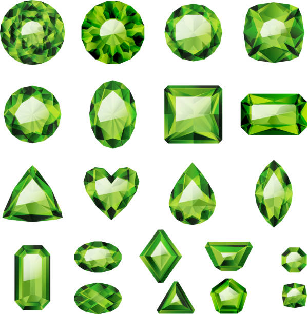 Set of realistic green jewels. Green emeralds Set of realistic green jewels. Colorful gemstones. Green emeralds isolated on white background. emerald gemstone stock illustrations