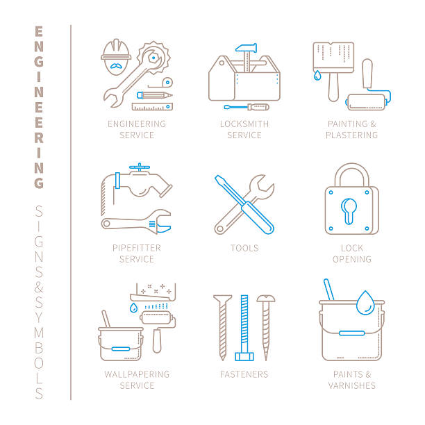 набор векторных иконок и концепции проектирования - pipefitter stock illustrations