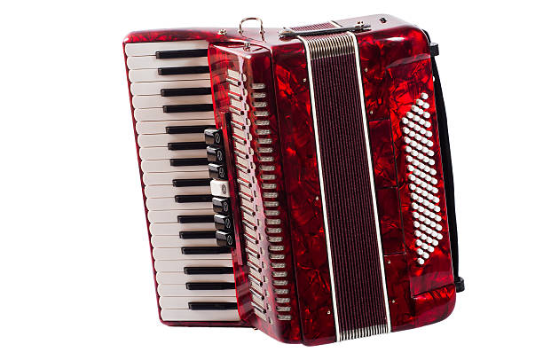 istock part red musical instrument accordion, white background 516497330