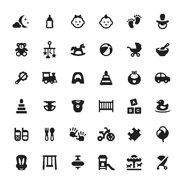 Babies vector symbols and icons Babies related symbols and icons. game swing stock illustrations